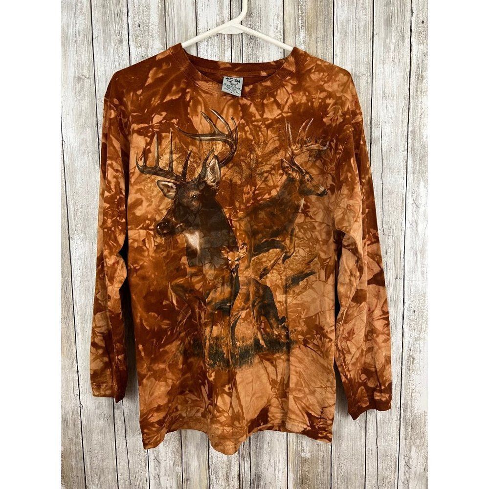 Back to Earth Hand Tie Dyed Brown Tan Buck Long Sleeve Shirt Men's M